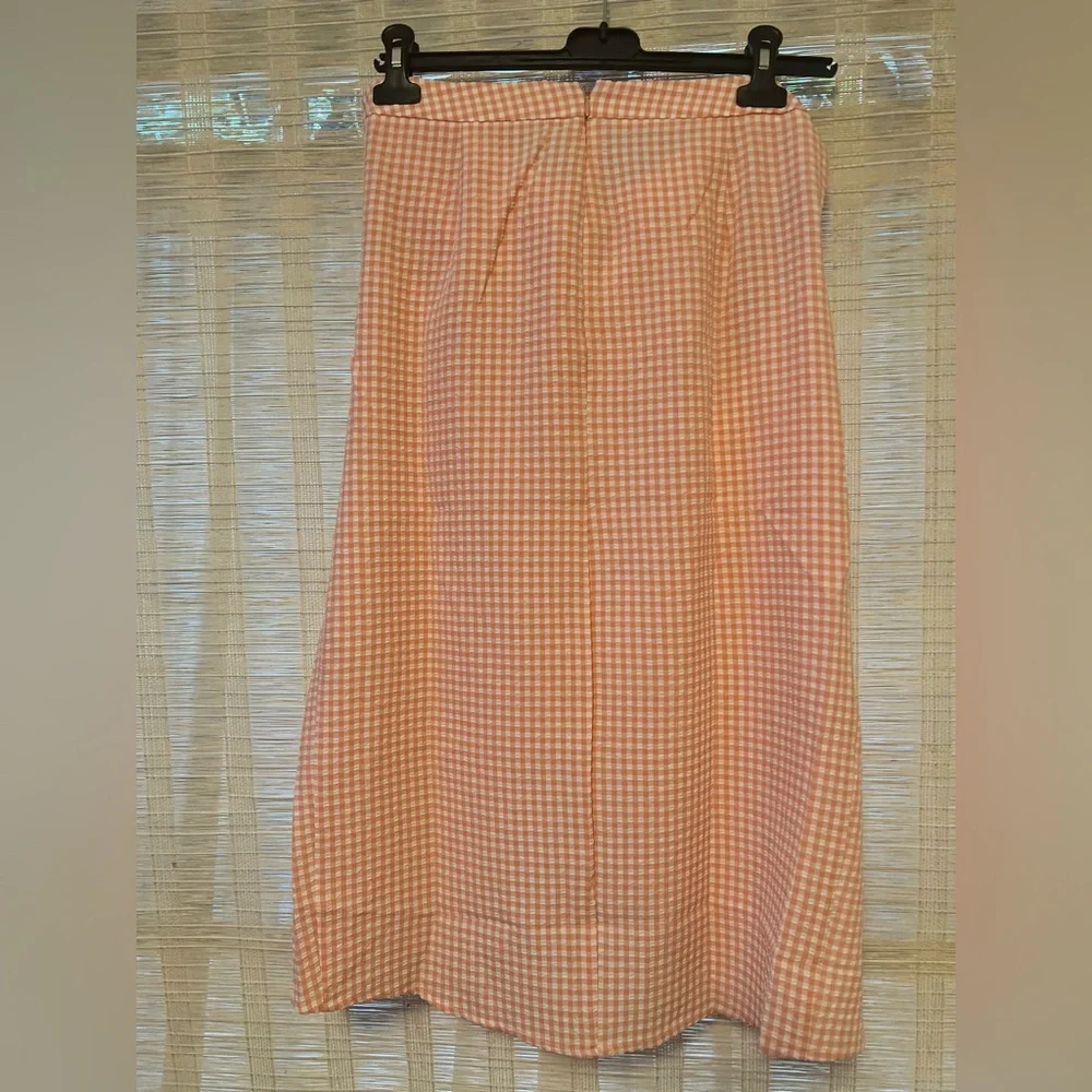 Mango Pink Checkered Midi Skirt Sz L